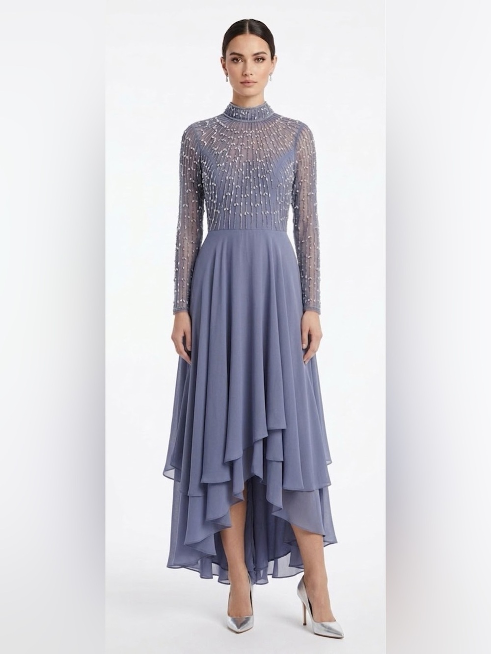 ASOS DESIGN Size 6 Slate Blue Embellished High Neck Maxi Dress Gown
